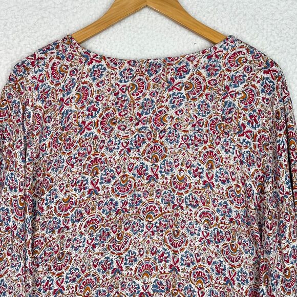 Cynthia‎ Rowley Boho Blouse 3X Viscose Paisley Floral Bell Sleeve Ruffle Hem - Picture 13 of 14